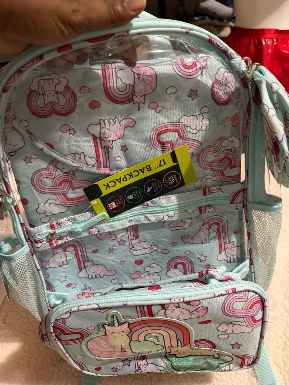 wonder nation Light Blue Unicorn & Cat Print Kids Backpack